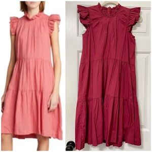 Sea New York Burgundy Tiered Ruffle Sleeves Easy fit mini cotton dress sz 2